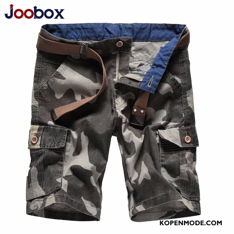 Broeken Heren Korte Broek Mannen Casual Wassen Cargo Katoen Legergroene Camouflage