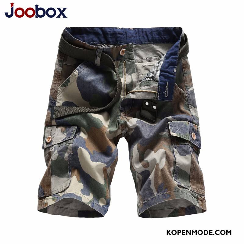 Broeken Heren Korte Broek Mannen Casual Wassen Cargo Katoen Legergroene Camouflage