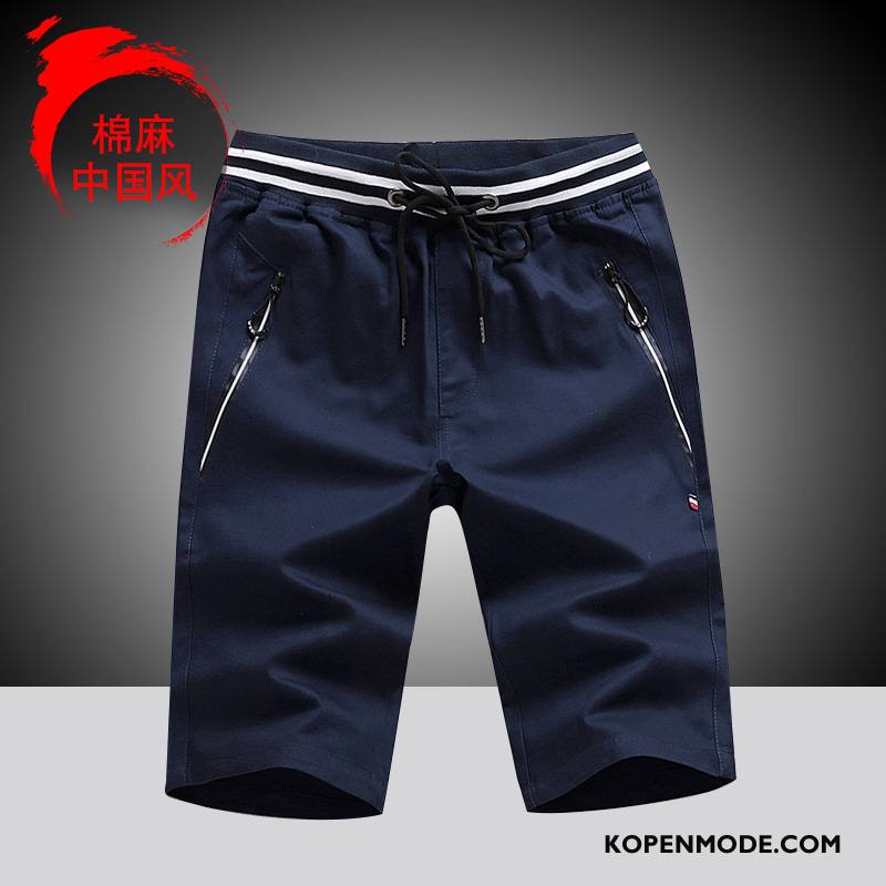 Broeken Heren Korte Broek Zomer Slim Fit Casual Nieuw Trend Donkerblauw