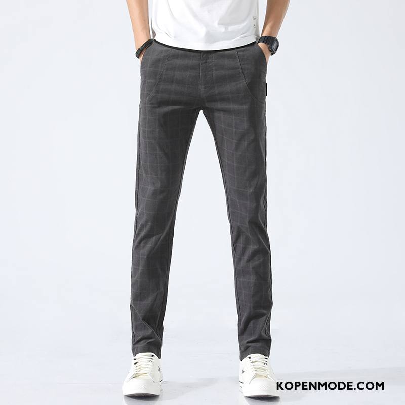 Broeken Heren Mini Casual Broek Slim Fit Trend Geruit Voorjaar Zwart