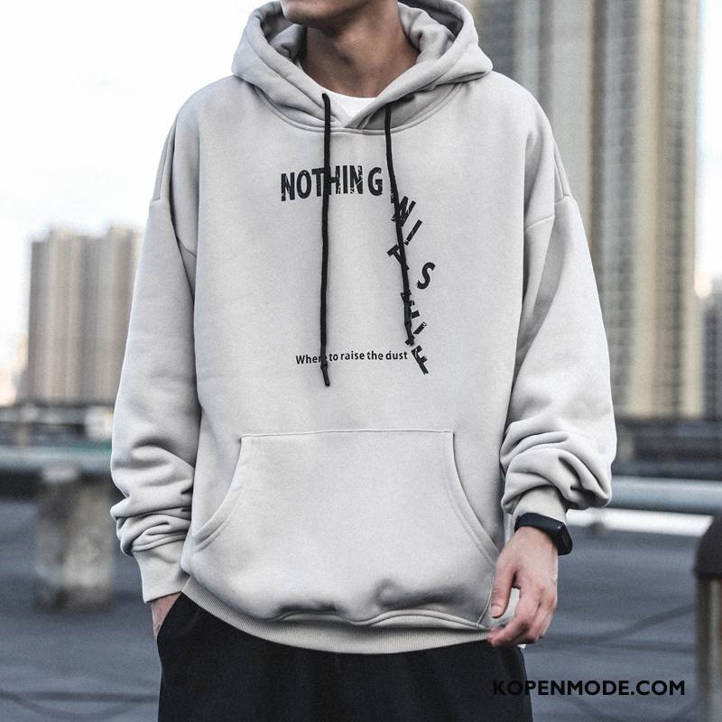 Hoodies Heren Pullover Lange Mouwen Trendy Merk Herfst Jasje Letter Grijs Licht