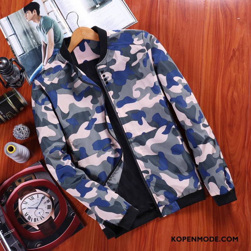 Jassen Heren Trend Origineel Trenchcoat Honkbal Mannen Jack Camouflage Blauw