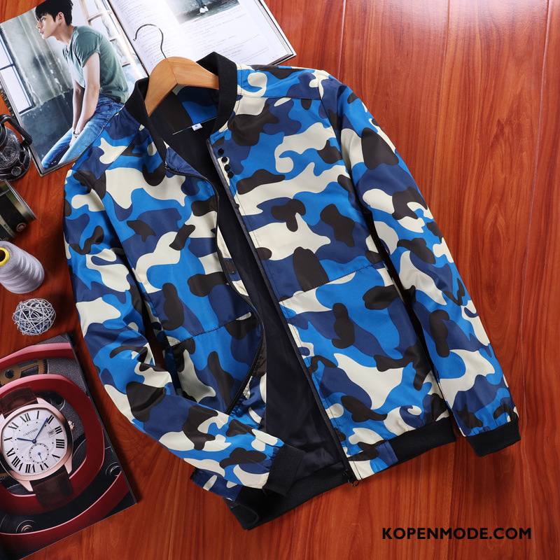 Jassen Heren Trend Origineel Trenchcoat Honkbal Mannen Jack Camouflage Blauw