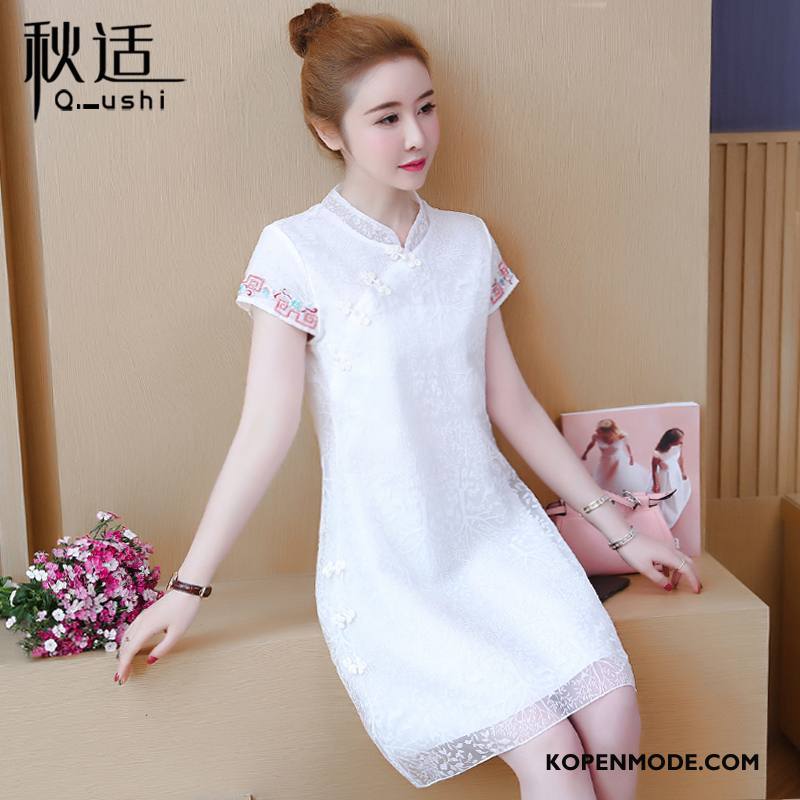 Jurken Dames Cheongsam Nieuw Chinese Stijl Vintage Mini Vrouwen Wit