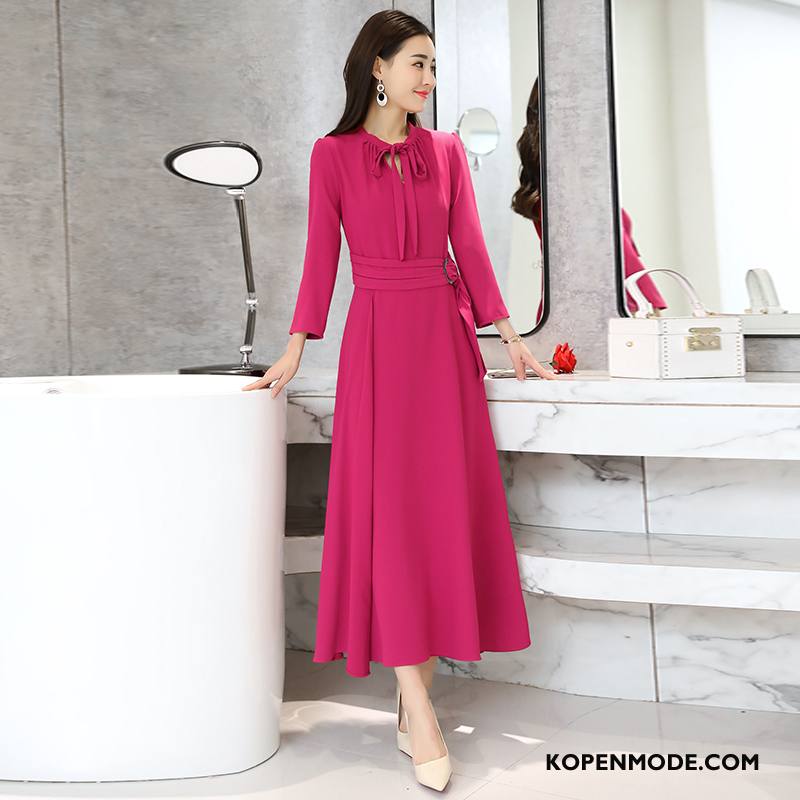 Jurken Dames Dunne Lang Losse Trend Casual 2018 Roze Rood Effen Kleur