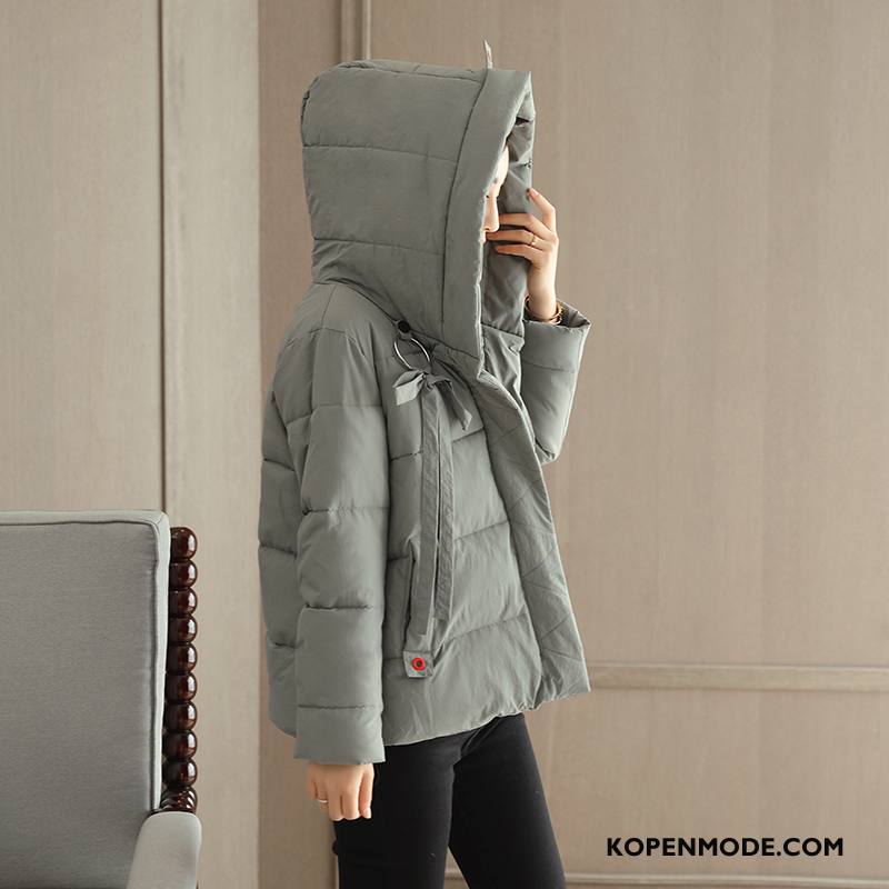 Katoenen Jas Dames Hoodie Elegante Kort Winter 2018 Rechtdoor Effen Kleur Grijs