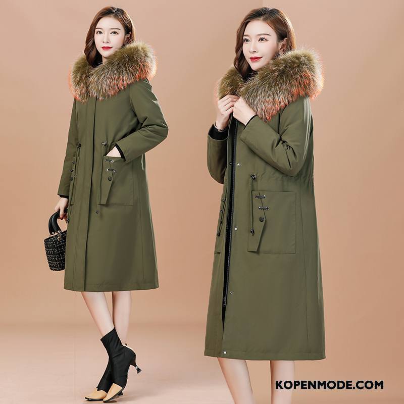 Katoenen Jas Dames Trenchcoat Hoodie Vrouwen Dunne Winter Kleding Slim Fit Groen