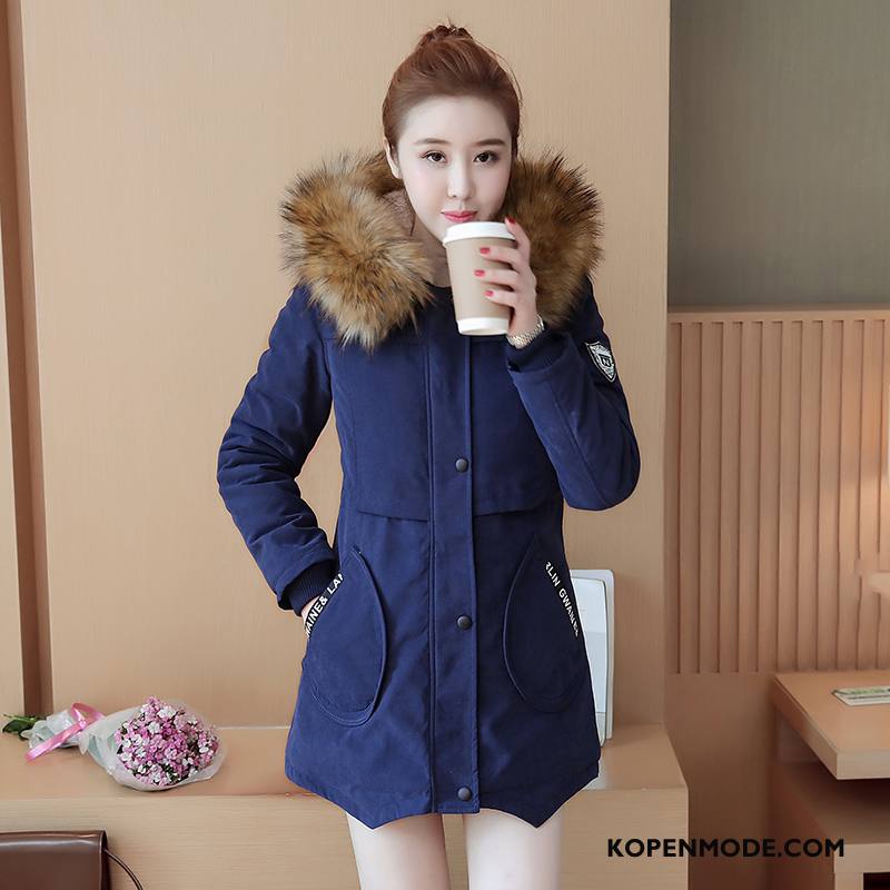 Katoenen Jas Dames Trend Trenchcoat Elegante Winter Hoodie Dunne Marineblauw