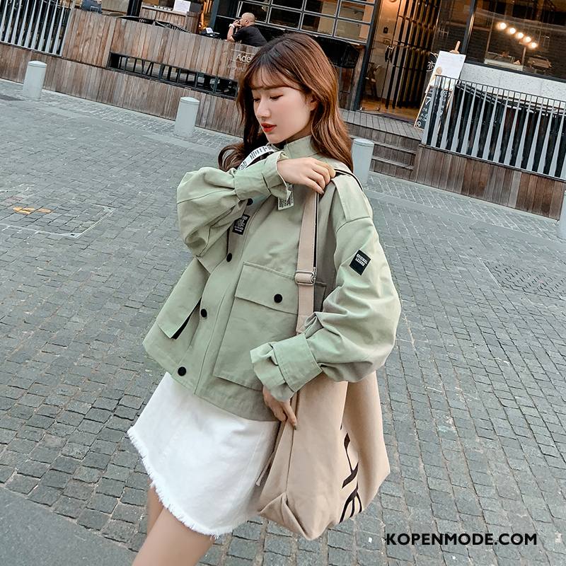 Korte Jas Dames Student Trenchcoat Jack Vrouwen Nieuw Losse Groen