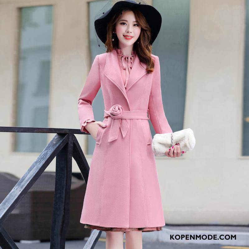 Overjas Dames Elegante Mode Casual Zuiver Lange Mouwen Trend Effen Kleur Roze Huidskleur