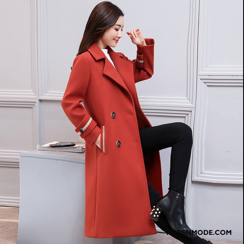 Overjas Dames Slim Fit Voorjaar Lang Elegante Lange Mouwen Mode Effen Kleur Rood