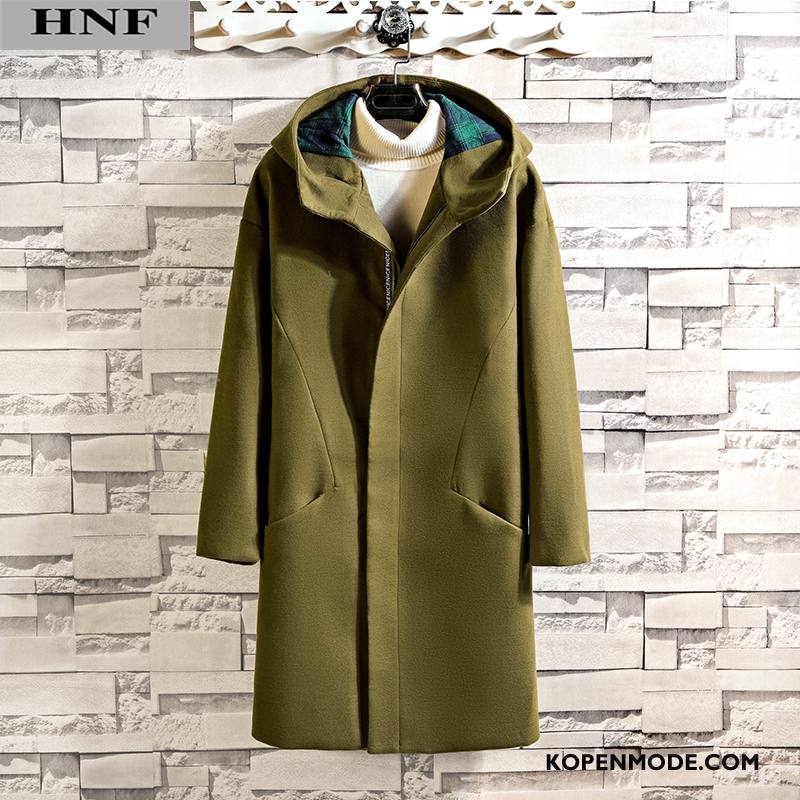 Overjas Heren Herfst Met Capuchon Trend Mooi Mannen Trenchcoat Legergroene