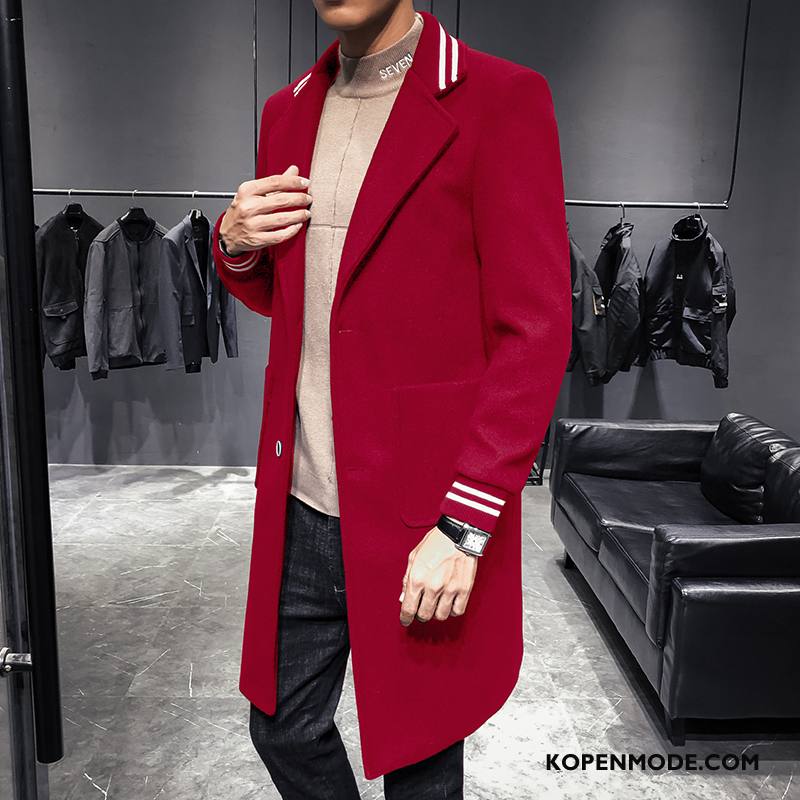 Overjas Heren Trenchcoat Trend Lang Mannen Dikke Winter Rood