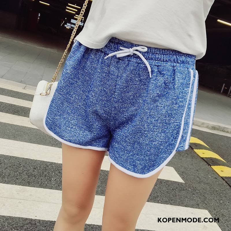 Shorts Dames Elegante Eenvoudige Dunne Korte Broek Slim Fit Persoonlijk Effen Kleur Blauw