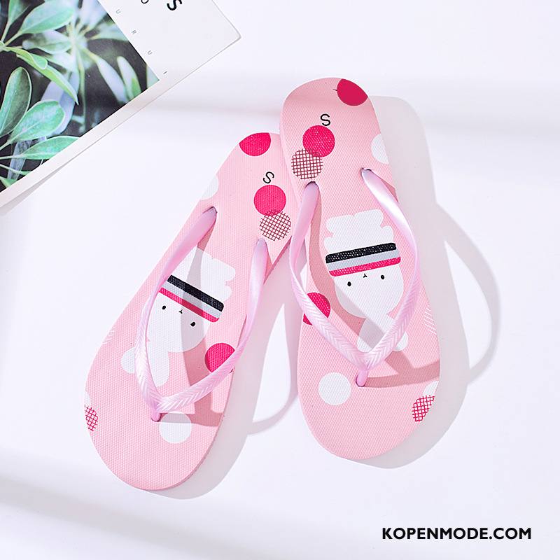 Slippers Dames Bedrukken Schoenen Pantoffels Mooie Bovenkleding Zomer Roze