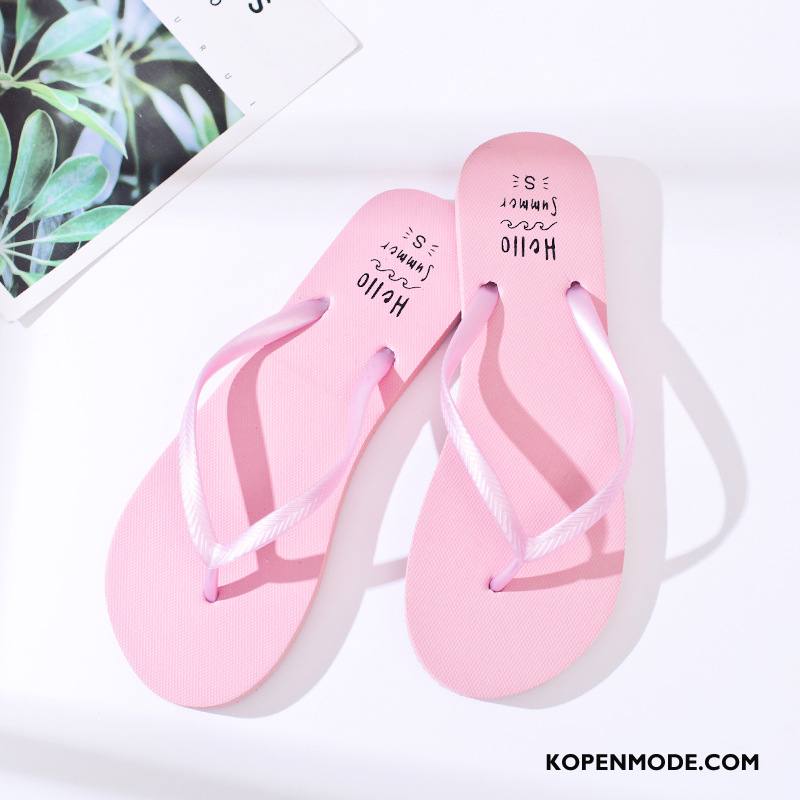 Slippers Dames Bedrukken Schoenen Pantoffels Mooie Bovenkleding Zomer Roze