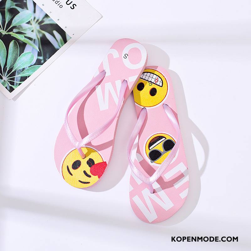 Slippers Dames Bedrukken Schoenen Pantoffels Mooie Bovenkleding Zomer Roze