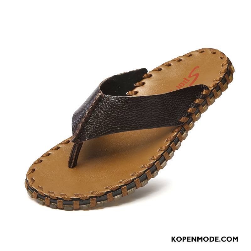 Slippers Heren Antislip Leer Oxford Echt Leer Zomer Zachte Zolen Bruine