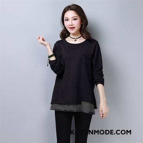 T-shirts Dames Casual Elegante Losse Straat Lange Mouwen Slim Fit Zwart