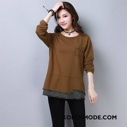 T-shirts Dames Casual Elegante Losse Straat Lange Mouwen Slim Fit Zwart