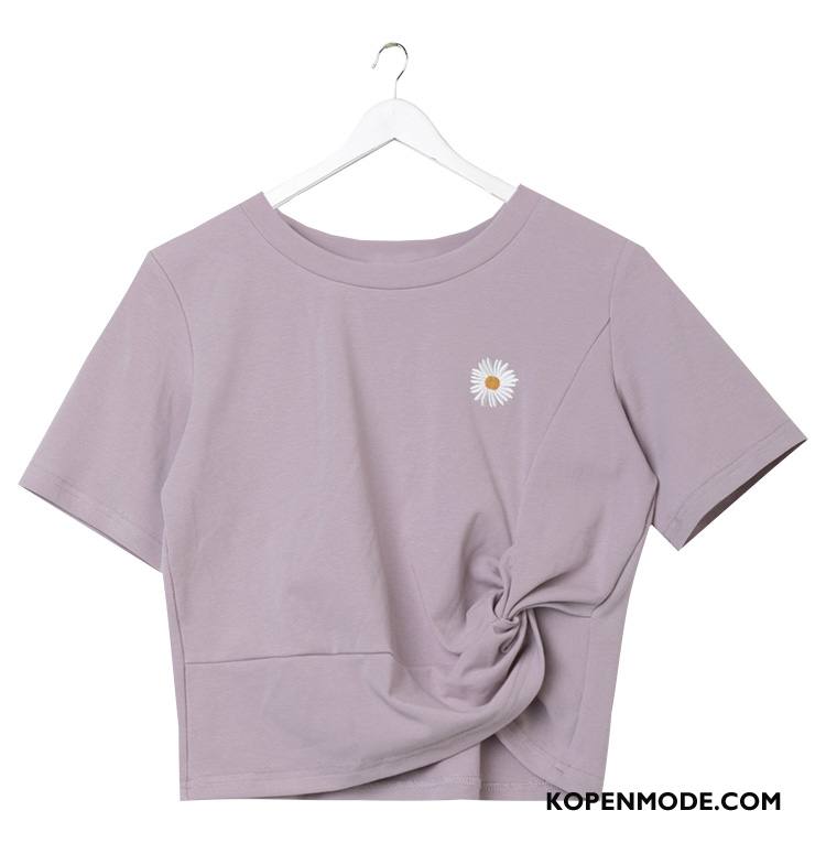 T-shirts Dames Madeliefjes Korte Mouw Nieuw Jasje Zomer Trend Purper