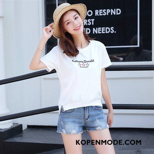 T-shirts Dames Trend Korte Mouw Casual Elegante Letter Scheppend Wit