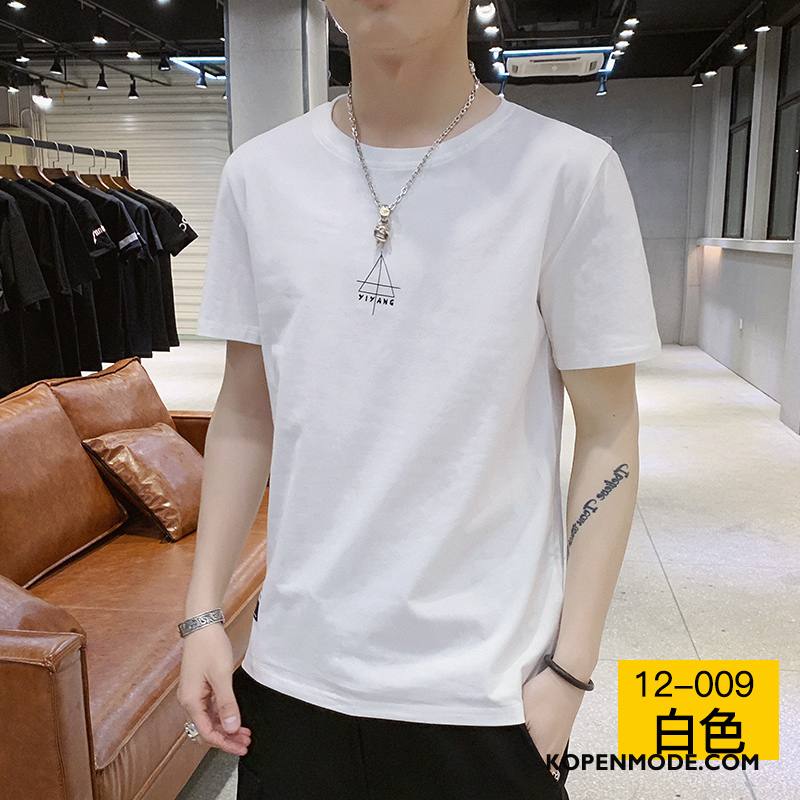 T-shirts Heren Mannen Trend Korte Mouw Katoen Losse Trendy Merk Effen Kleur Rood Wit