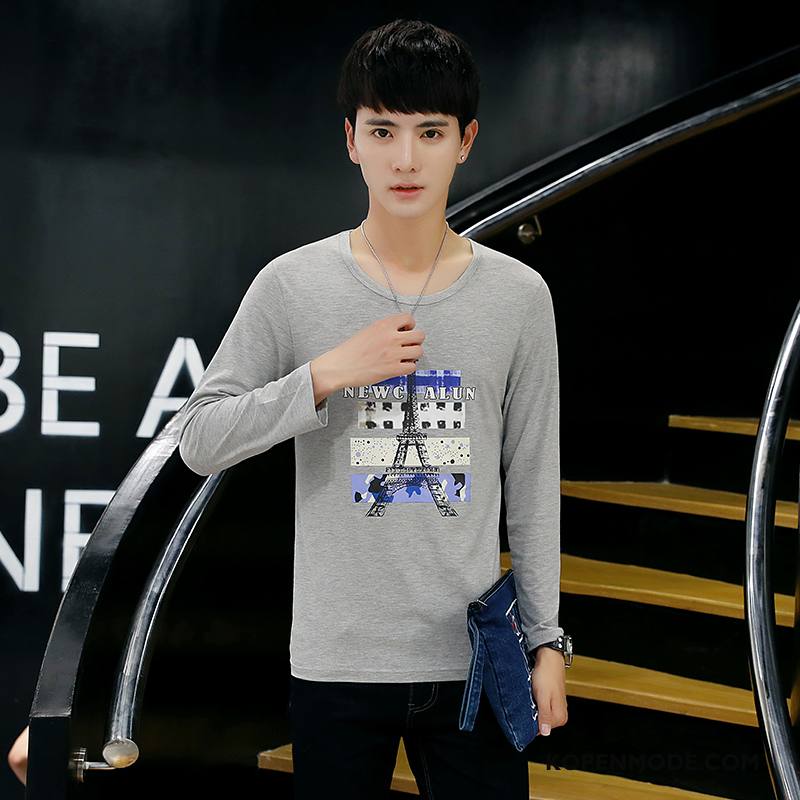 T-shirts Heren Ronde Hals Trend T-shirt Lange Mouw Jasje Onderhemd Slim Fit Donkerblauw