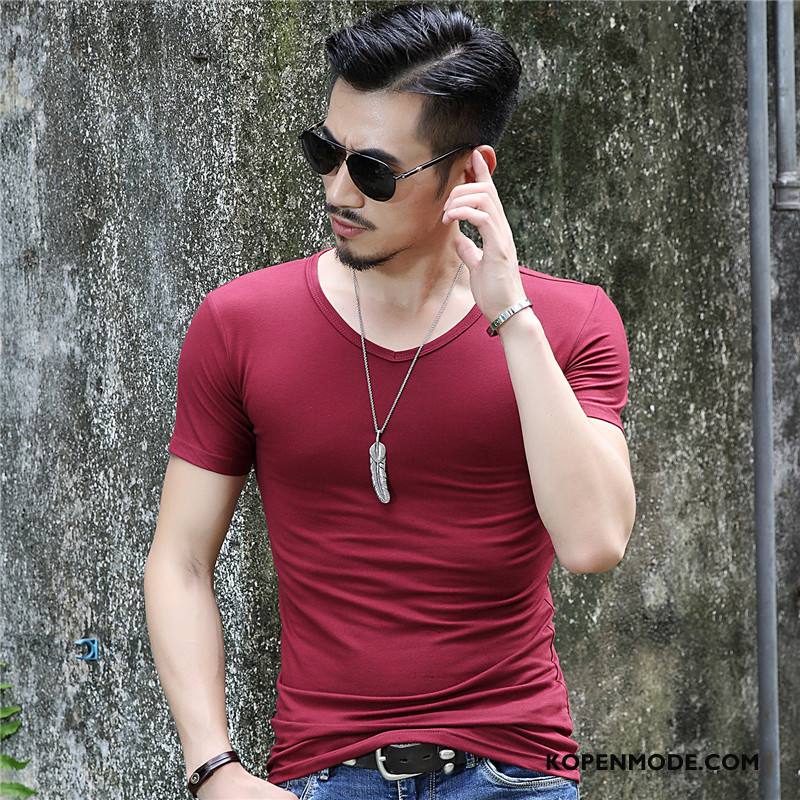 T-shirts Heren Slim Fit Nieuw Korte Mouw Trend Halve Mouw Mannen Effen Kleur Bruine