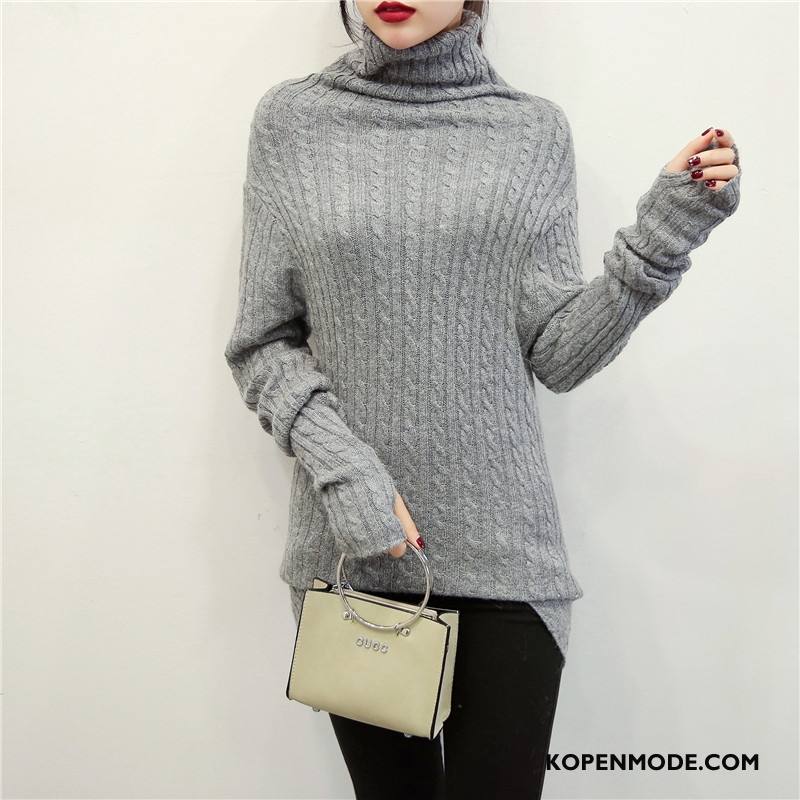 Truien Dames Losse Lange Mouwen Pullover Comfortabele Elegante Gebreid Hemd Effen Kleur Grijs