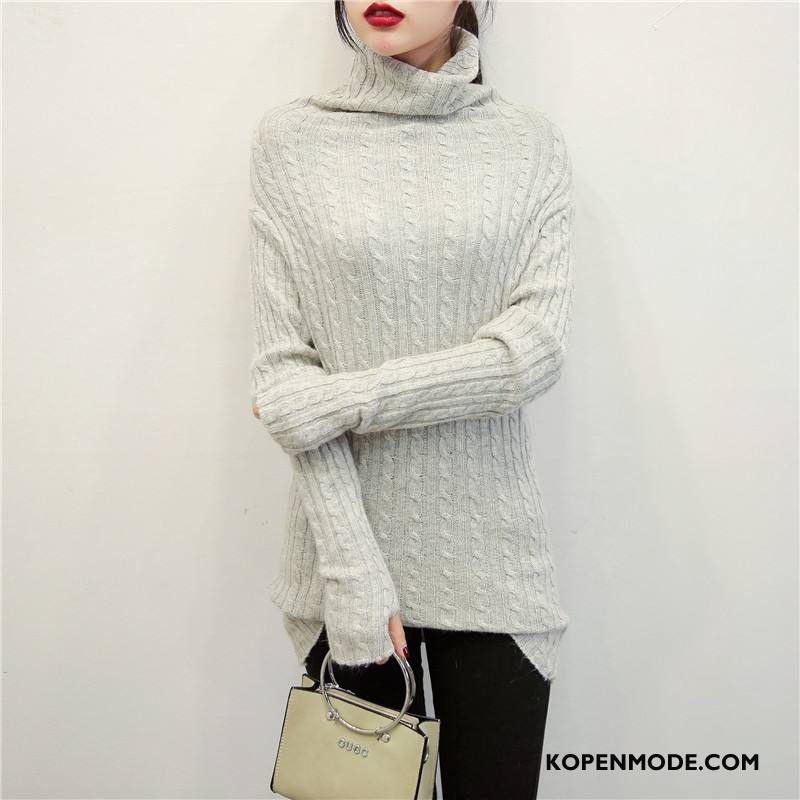 Truien Dames Losse Lange Mouwen Pullover Comfortabele Elegante Gebreid Hemd Effen Kleur Grijs