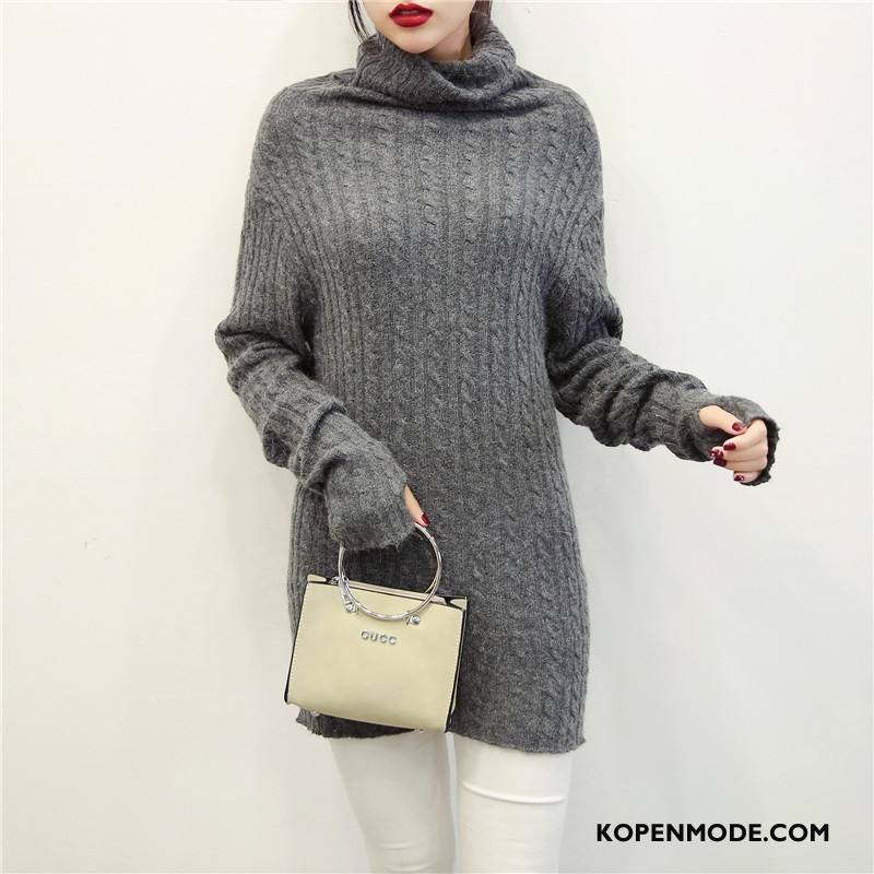 Truien Dames Losse Lange Mouwen Pullover Comfortabele Elegante Gebreid Hemd Effen Kleur Grijs