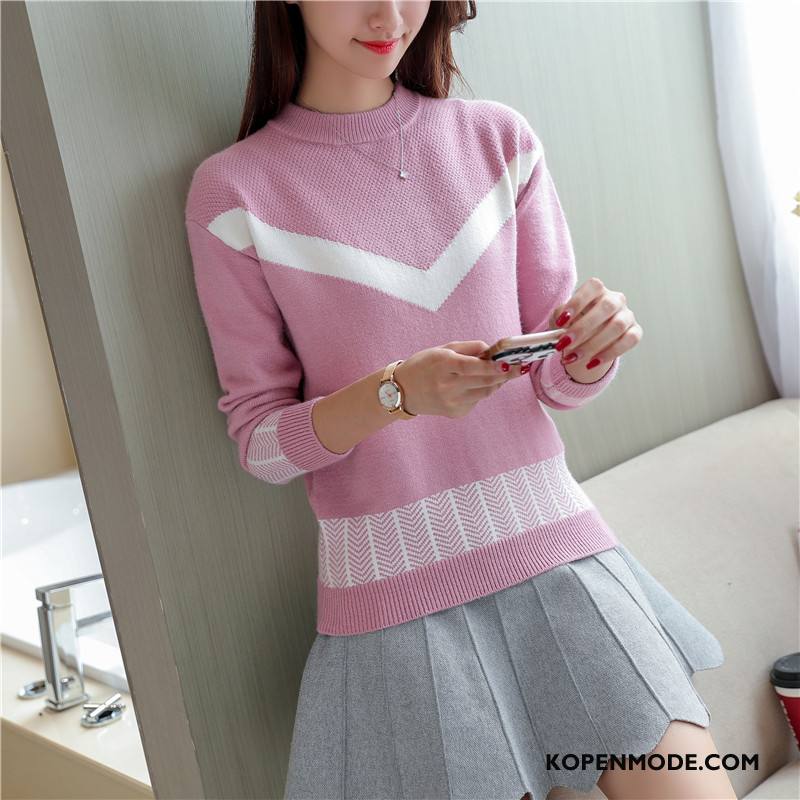 Truien Dames Ronde Hals Gebreid Hemd Pullover Elegante Lange Mouwen Herfst Gemengde Kleuren Geel