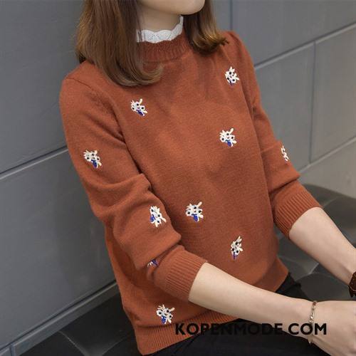 Truien Dames Slim Fit Stad Pullover Lange Mouwen Eenvoudige Gebreid Hemd Roze Rood