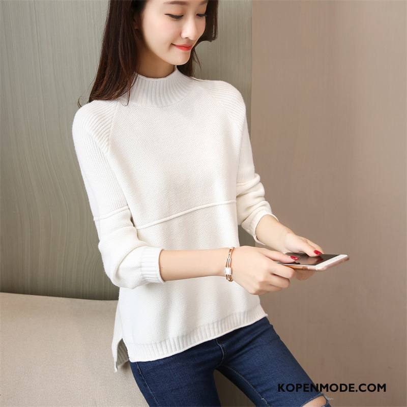 Truien Dames Trend Lange Mouwen Elegante Pullover Gebreid Hemd Herfst Effen Kleur Grijs