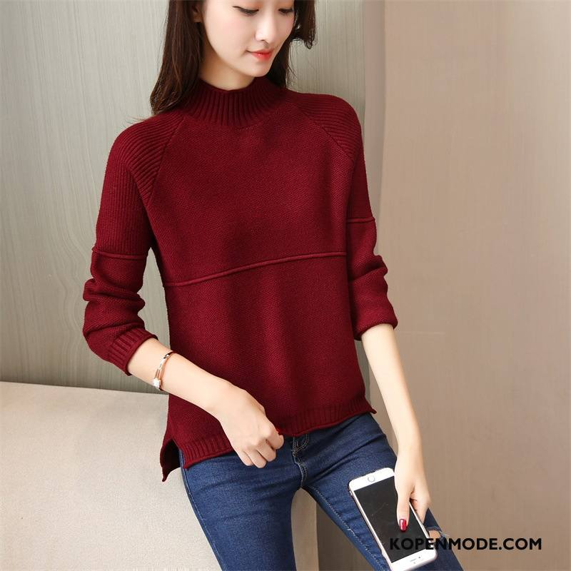 Truien Dames Trend Lange Mouwen Elegante Pullover Gebreid Hemd Herfst Effen Kleur Grijs