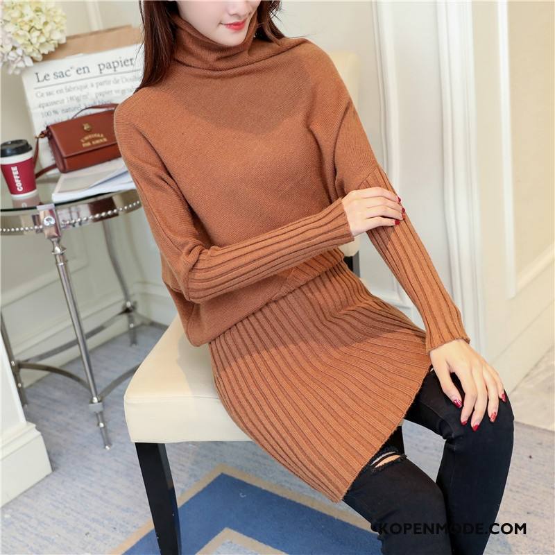 Truien Dames Trend Winter Hoge Kraag Pullover Lange Mouwen Gebreid Hemd Rood