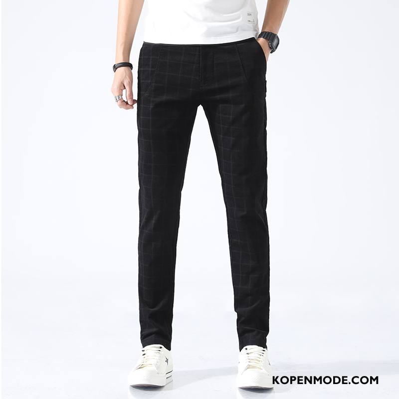 Broeken Heren Mini Casual Broek Slim Fit Trend Geruit Voorjaar Zwart