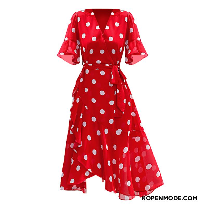 Jurken Dames Elegante Strakke Zomer Chiffon Kant Nieuw Rood