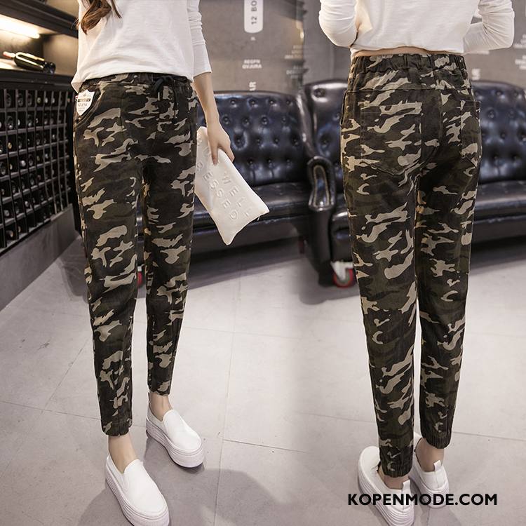 Legging Dames Elegante Leggings Herfst Broek Zak Verbinding Legergroene Camouflage