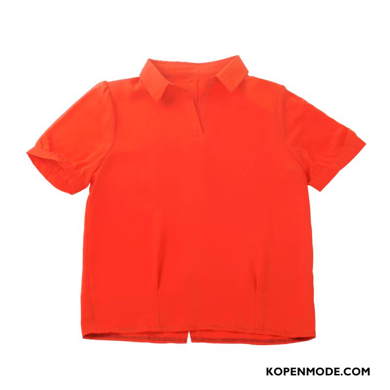 Overhemden Dames Elegante Casual Effen Kleur 2018 Blouse Overhemd Mode Oranje