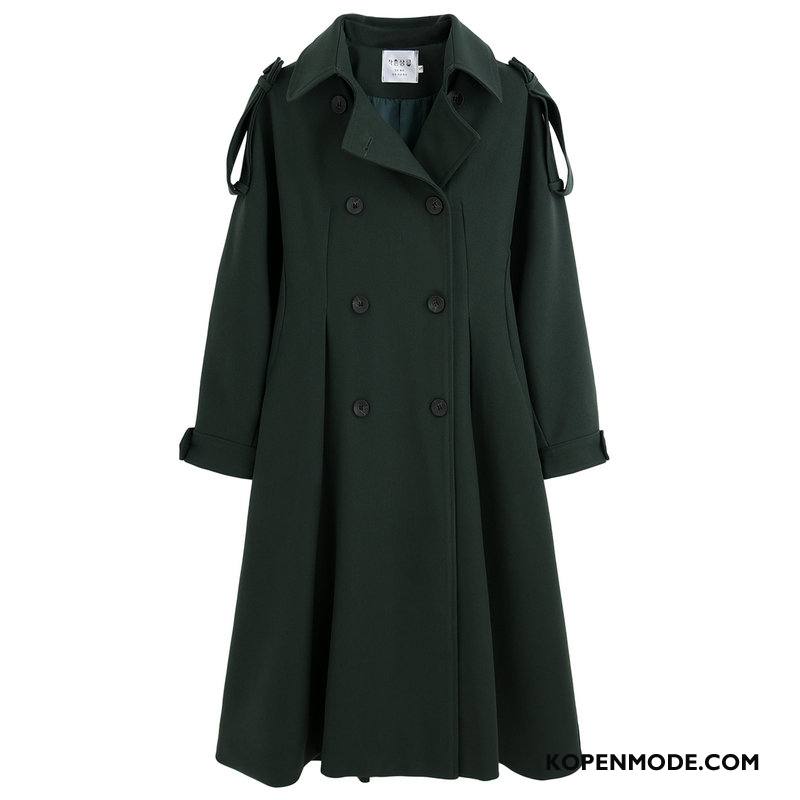 Overjas Dames Jas Wol Winter Herfst Brits Trenchcoat Legergroene