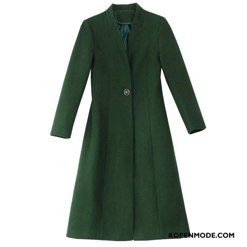 Overjas Dames Mode Elegante Lang Comfortabele Jas Wol Herfst Legergroene